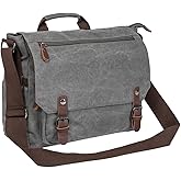 Vintage Genuine Leather Waxed Canvas Briefcase Large Satchel Shoulder Bag Rugged Computer 15.6" Laptop Bag
