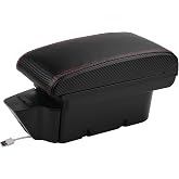 HRCHCG Armrest for Toyota 86 GT86, Subaru BRZ, Scion FR-S 2012-2020 | Car Center Console Armrest,Double Layer Storage,2 USB Charging Ports,PU Leather,Custom-Fit,Carbon Fiber Pattern,Red Stitching