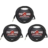 Pig Hog PC-H10BKR 1/4" Right-Angle to 1/4" Black Woven Guitar Instrument Cable, 10 Feet (3-Pack)