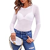 BAISHENGGT Womens Sexy Mesh Sheer Going Out Tops Crewneck Long Sleeve Stretchy Slim Fitted See Through T-Shirts
