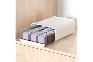 Miaocona Underwear Organizer Drawer, 15 Cells Plastic Sock Underwear Storage Drawer, Stackable Closet Organizers and Storage Box for Bras, Socks, Scarves, Ties, Belt (Queen Size-White, 1 Pcs)