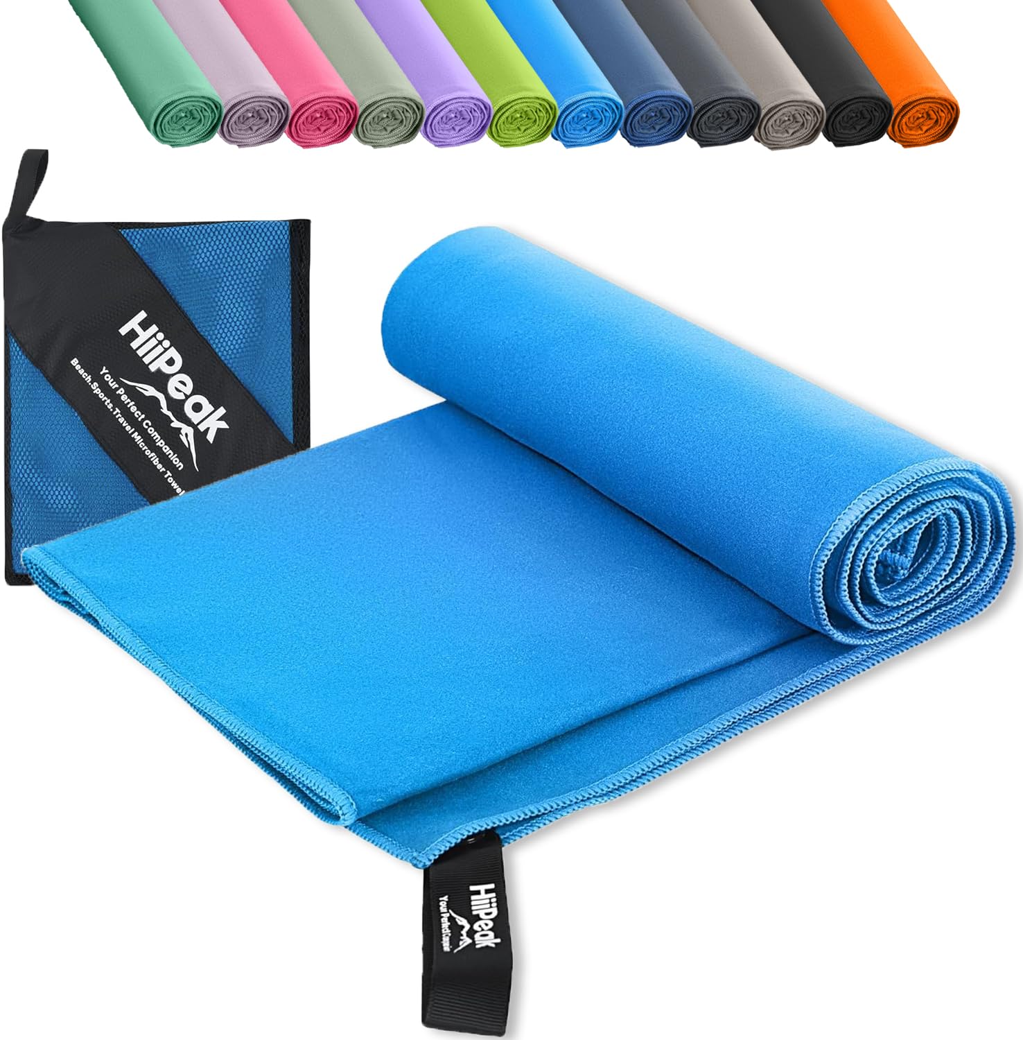 HiiPeak Microfibre Towel Compact Camping Beach Towel - Quick Dry Lightweight Absorbent Sports Gym Swimming Hiking Drying Towel for Men,Women (Light Blue-1pack, 200cm x 100cm)