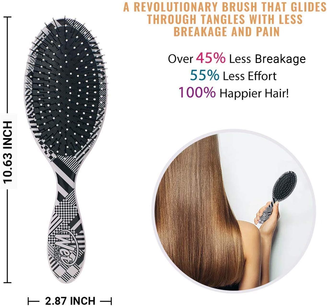 Wet Brush Original Detangler Hipster Brush - Diagonal Checkers By For Unisex - 1 Pc Hair Brush - Image 5
