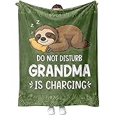 Do not Disturb Sloth Blanket 60''x 50'' Funny Gifts for Grandma Christmas from Grandkids Grandma is Charging Sloth Blanket Birthday Gifts for Grandmother Mother's Day Soft Throw Blanket Present