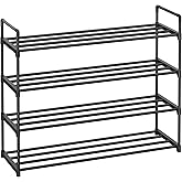 SONGMICS Shoe Rack, 4 Tier Shoe Organizer, Metal Shoe Storage Shelf for 20 Pairs of Shoes, Easy to Assemble, Entryway, Black 