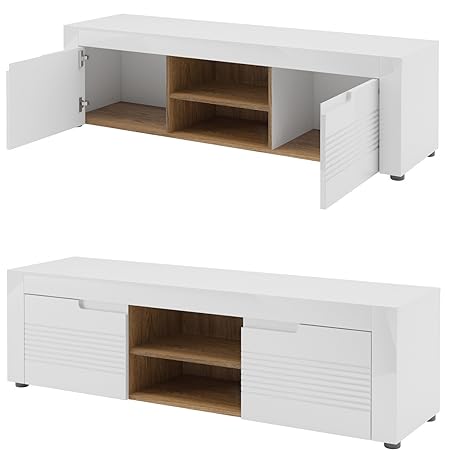 Tv Schrank Lowboard Unterschrank BELFORT Weiß Hochglanz: Amazon.de
