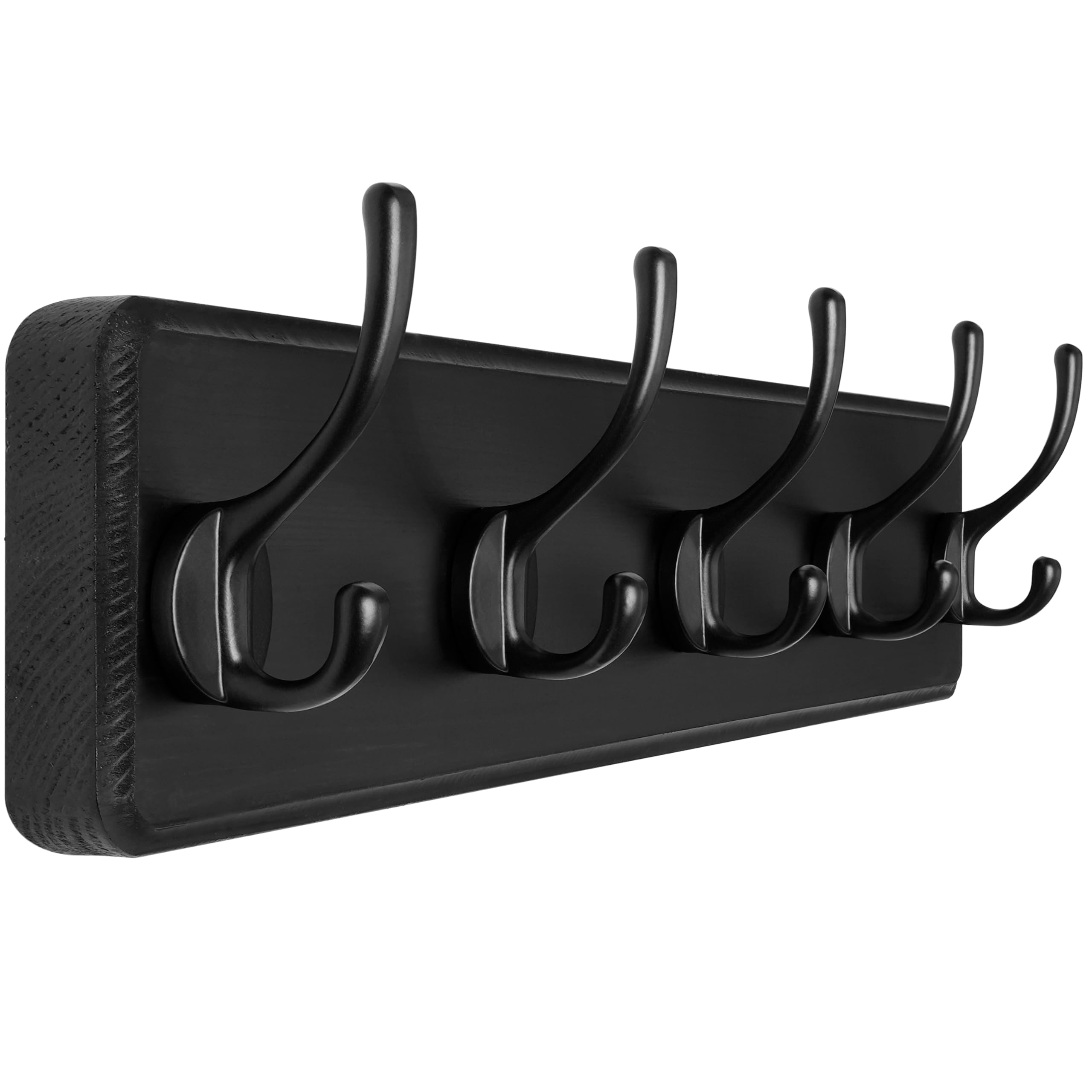 SKOLOO Farmhouse Style Wall Mounted Coat Rack, Pine Solid Wood Coat Hook Hanger - 5 Hooks for Hanging Clothes Robes Towels Coats