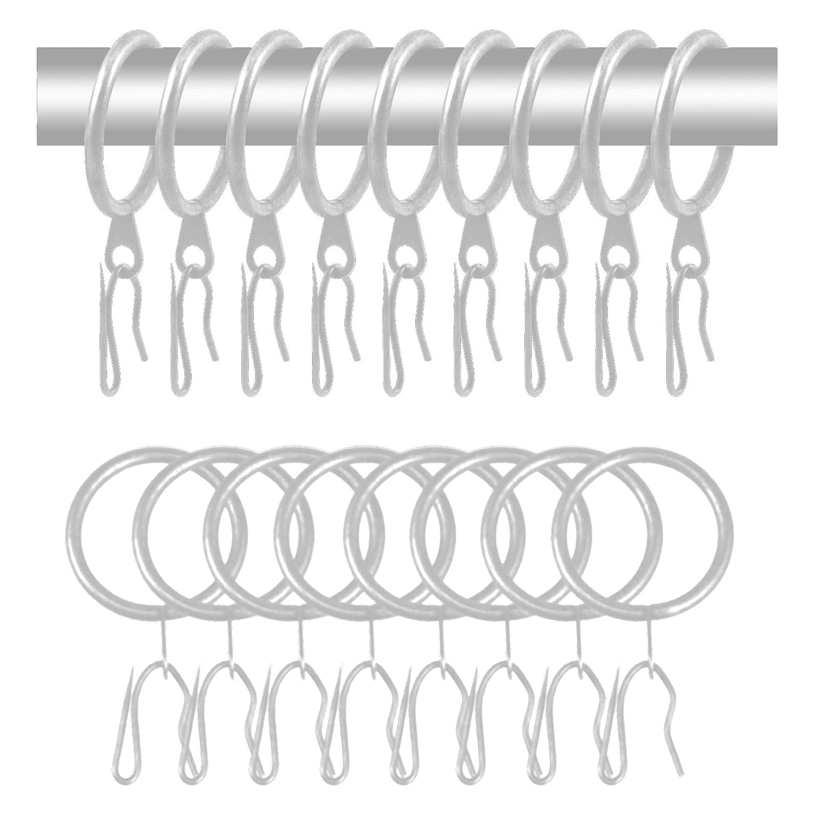 Photo 1 of 40 Pcs Metal Curtain Rings & Drapery Hooks, 30 mm Internal Diameter (Matt Silver)