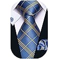 Barry.Wang Stripe Men Ties Set Classic WOVEN Necktie with Handkerchief Cufflinks Formal