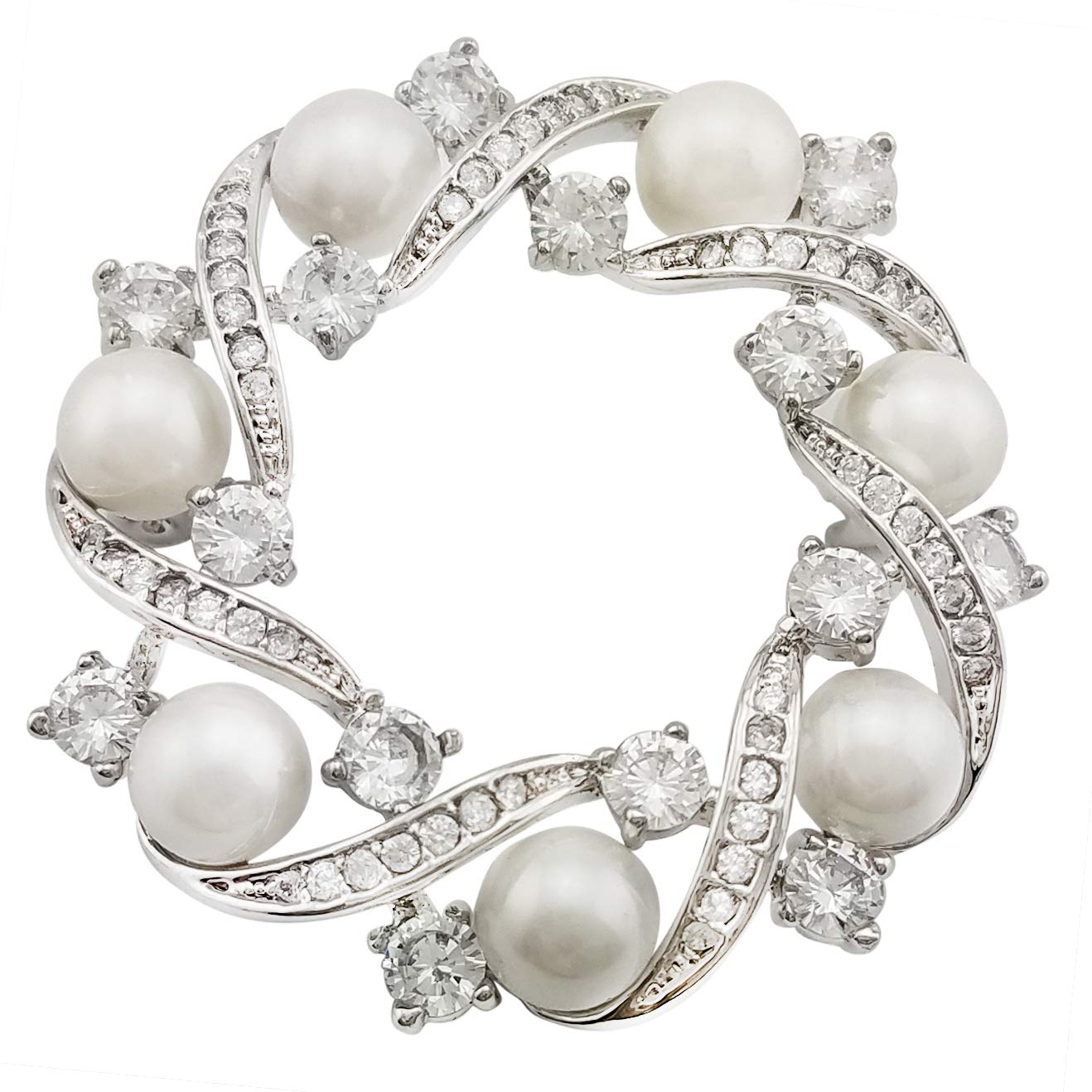 HAISWET Wedding Sparkle Brooch Pin Elegant Cubic Zirconia Simulated Pearl Wreath Broach