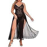 Avidlove Plus Size Lingerie for Women Sexy Lace Babydoll Long Lingerie Dress Side Split Nightgown