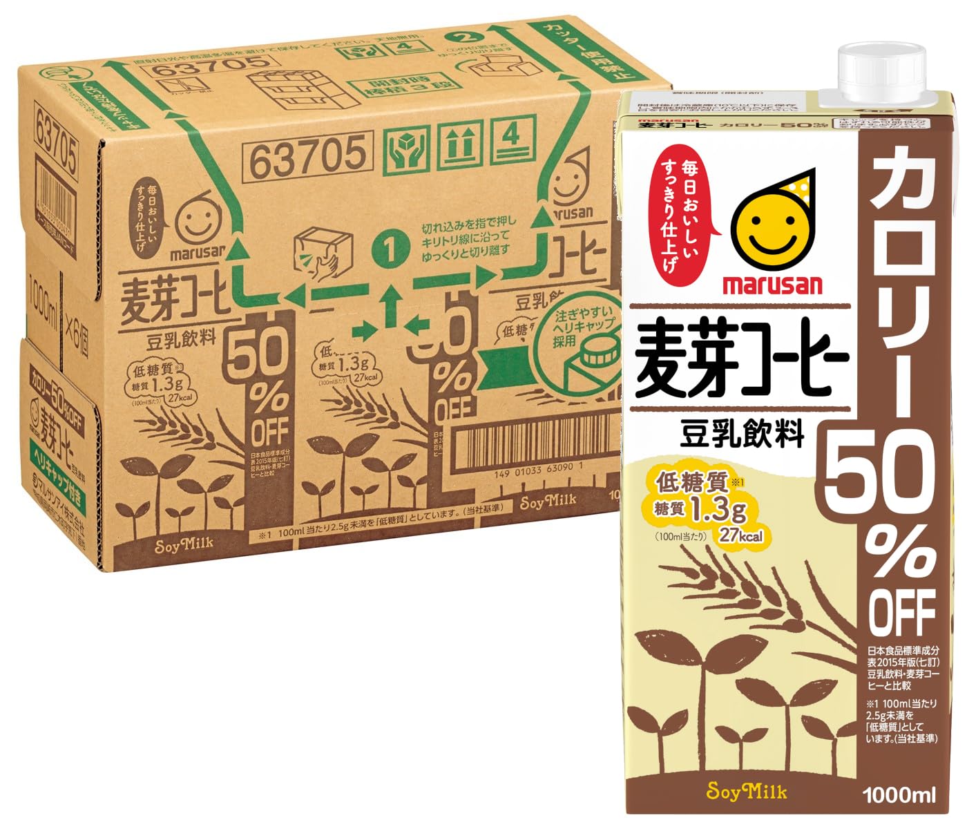 マルサン 豆乳飲料麦芽コーヒー カロリー50%オフ 1L×6本商品画像