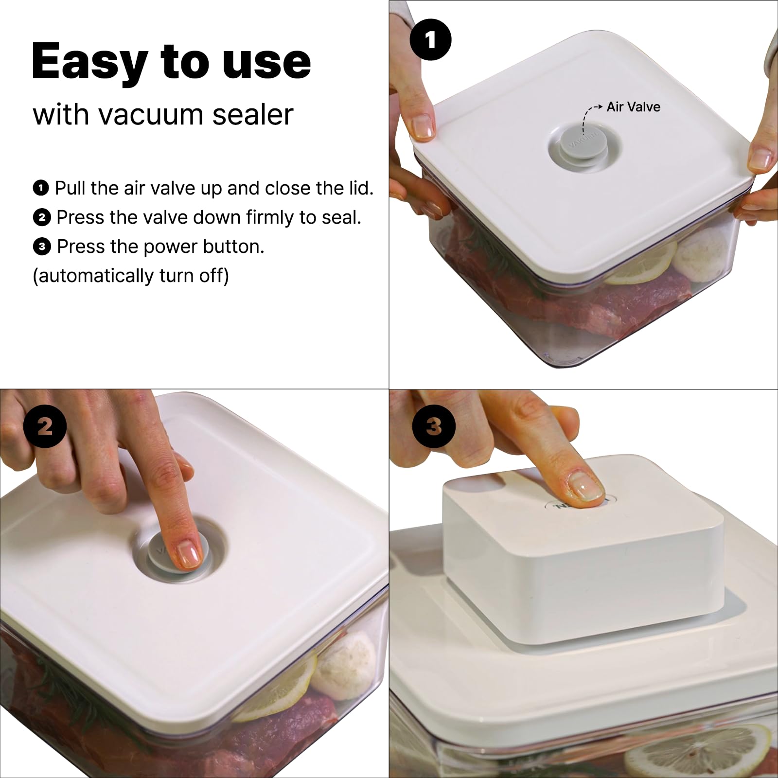 VAKUEN Premium Airtight Food Storage Containers Mega 8P/Set. Total 46.11cup, 7pcs Container and Vacuum Sealer. Smart One-Click Seal Lid, Patented Double Silicone Lining, 100% Leak Proof, BPA-FREE