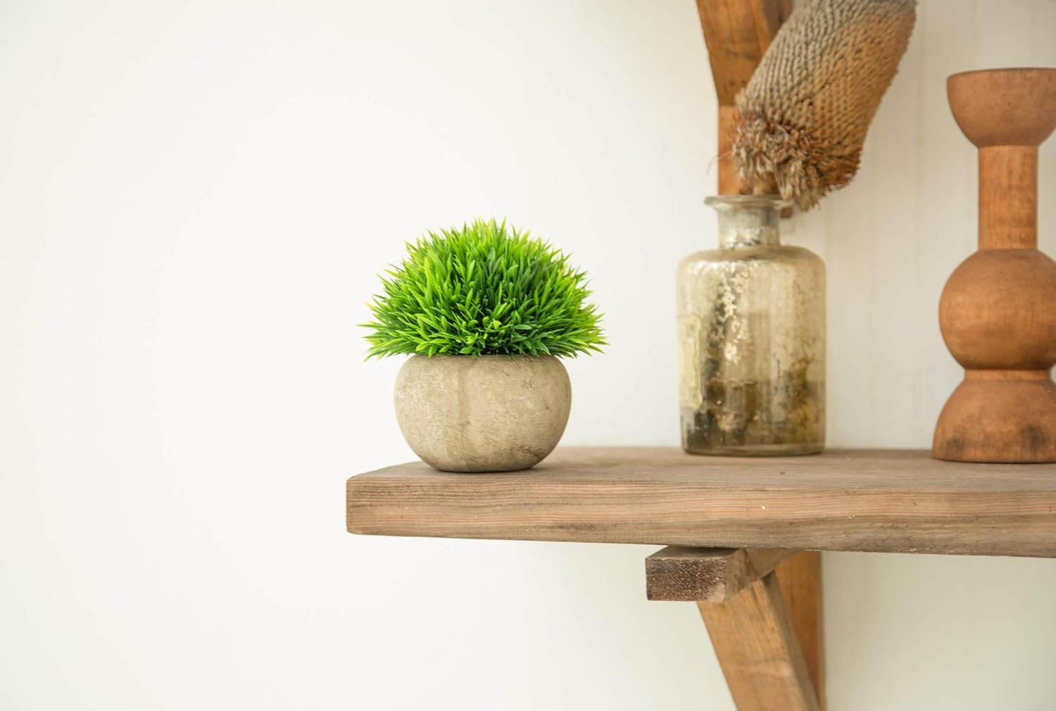 Velener Mini Plastic Fake Green Grass Plants with Pots for Home Decor Indoor -