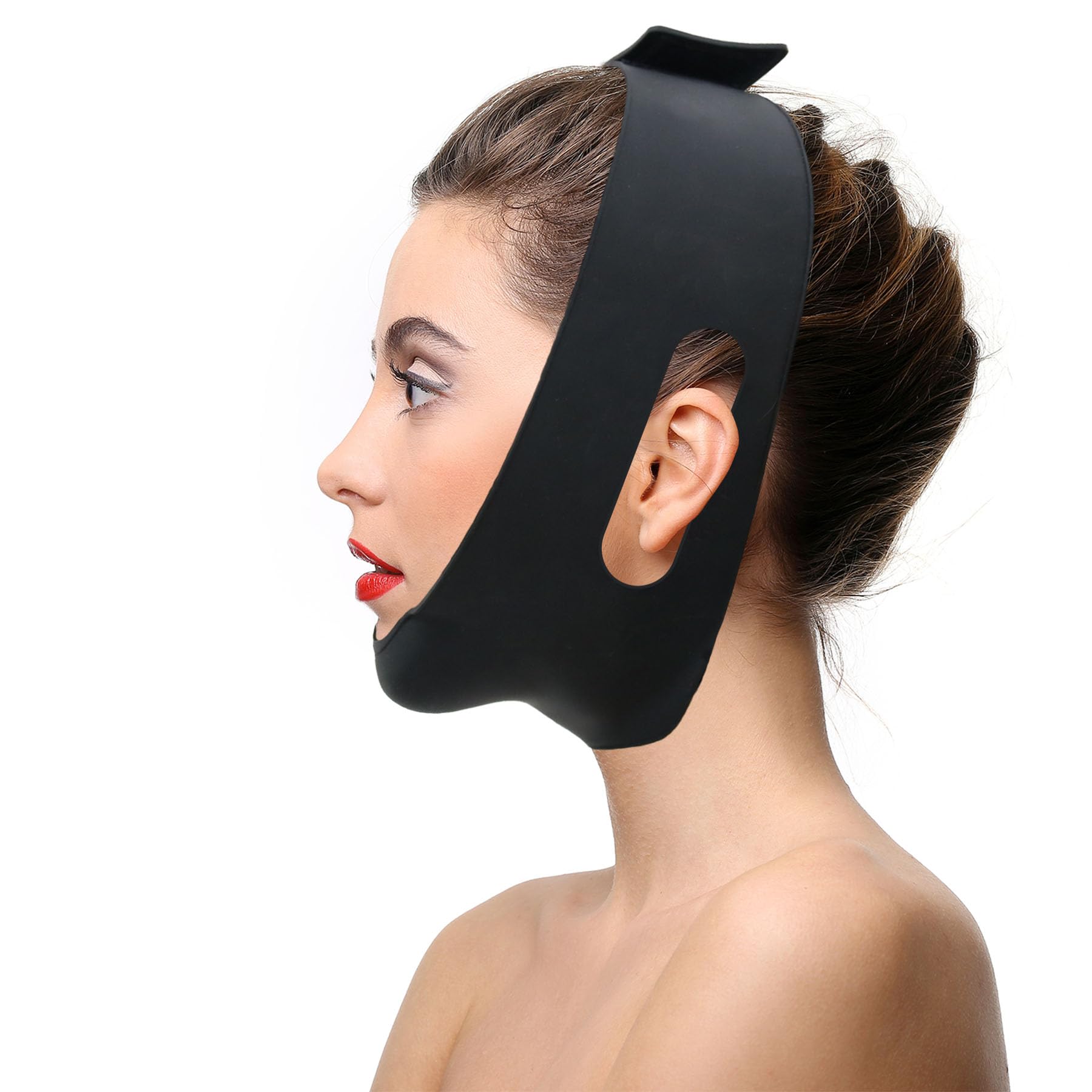 Photo 1 of Post Surgical Chin Strap for Women?Anti Snoring Chin Strap?Chin Lipo Compression Garment?Lipo Post Chin Strap?Reusable Silicone Chin Strap (Black)