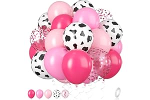 BIAPIAN Cow Balloons, 12 Inch Pink Cow Print Balloon Hot Pink Pastel Pink Confetti Pink Helium Latex Balloons for Birthday, Girls, Cow Print Party, Cowgirl Rodeo Party, Farm Party Decorations Supplies