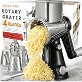 Brieftons 4-Blade Rotary Cheese Grater, Manual Food Shredder &amp; Nut Grinder | Manual crank handle, 4 stainless steel drums, mandoline slicer &amp; cutter for vegetables, cheese, chocolate, heavy duty, large