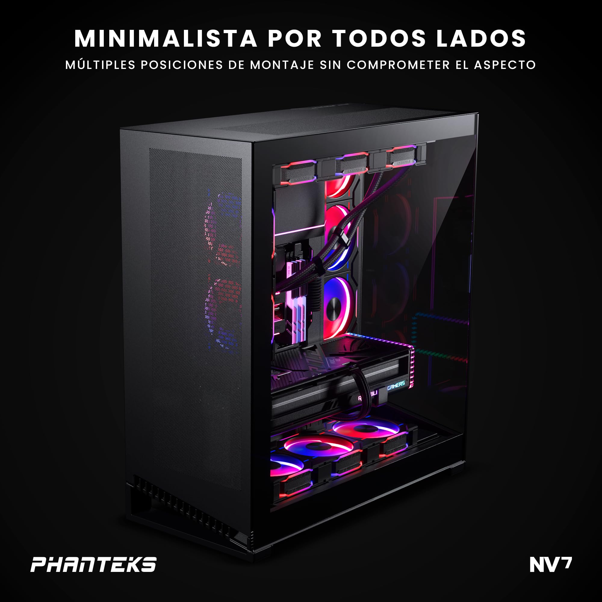 Phanteks (PH-NV723TG_DBK01) NV7 Showcase Full-Tower Chassis, High Airflow Performance, Integrated D/A-RGB Lighting, Seamless Tempered Glass Design, 12 Fan Positions, Black