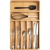 KitchenEdge Silverware &amp; Utensil Organizer, Fixed 10.5 in, Bamboo | Cutlery, flatware holder, rounded corners, 7 compartments, non-slip feet, kitchen drawers