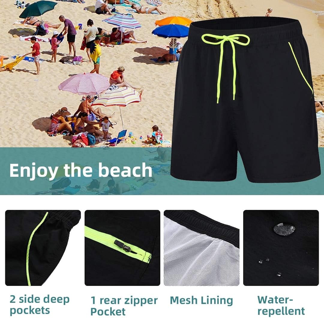 Pioneer Camp Men's Swim Trunks with Back Zipper Pockets and Mesh Lining Quick Dry Athletic Swimwear Shorts Bathing Suit: Clothing