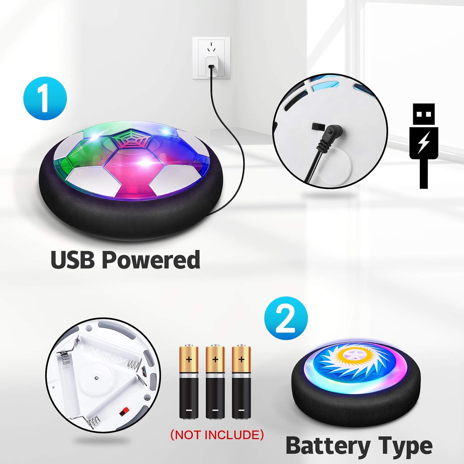 VEPOWER 2-in-1 Hover Hockey Soccer Ball Kids Toys Set, USB Rechargeable and Battery Hockey Floating Air Soccer with Led Light, Indoor Outdoor Games Sport Toys Kit for Kids Boys Girls Ages 3 4 5 6 7-12: Toys & Games