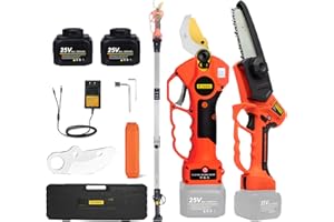 T TOVIA Cordless Electric Pruner Kit, 1.6 Inch Pruning Shears and 5 Inch Handheld Electric Chain Saw with 75 Inch Foldable Extension Pole, 2 Pack 25V Lithium Batteries, SK5 Blades