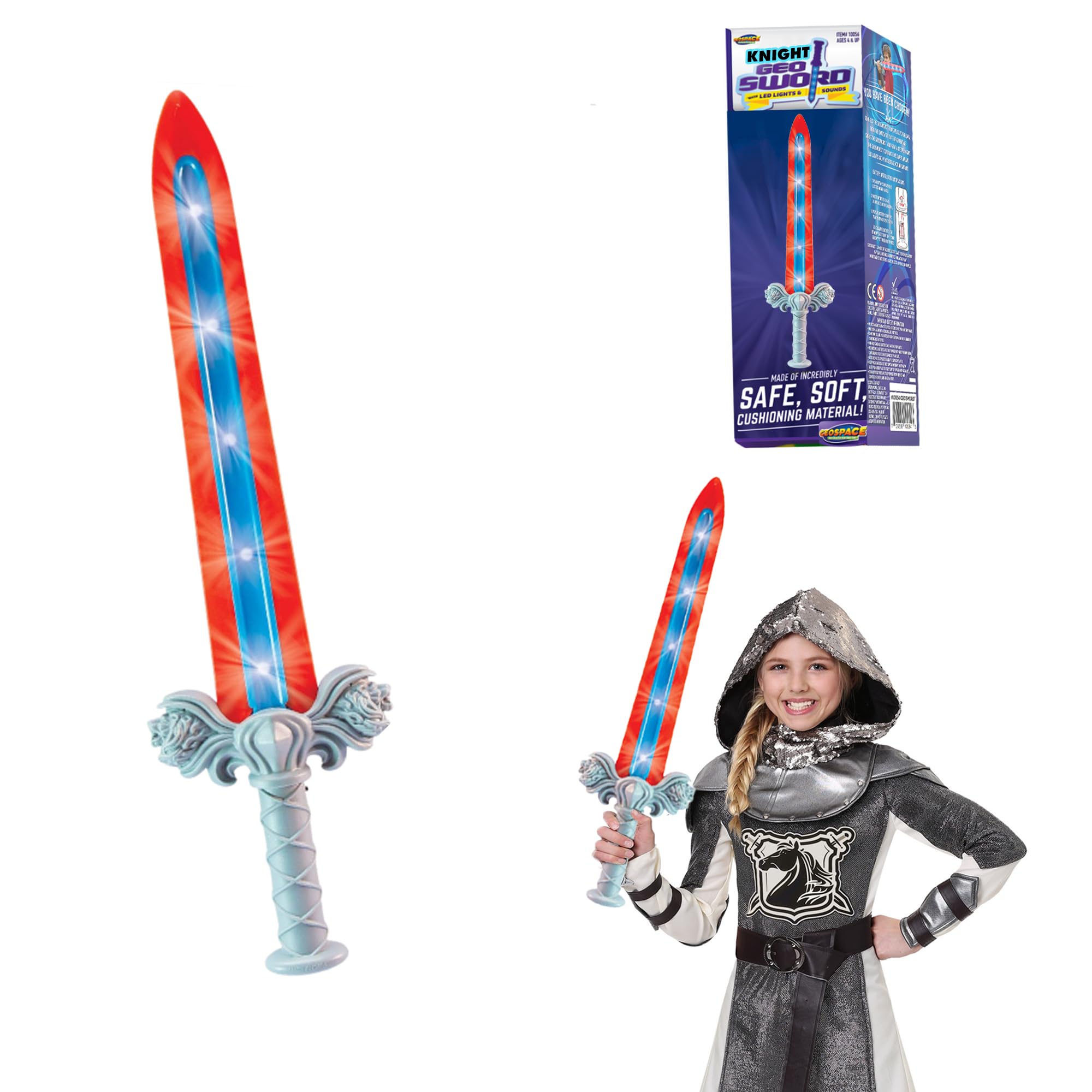 Geospace GeoSword Soft & Safe Dueling Sword with LED Lights & Movement Battle Sounds (Single Pack)
