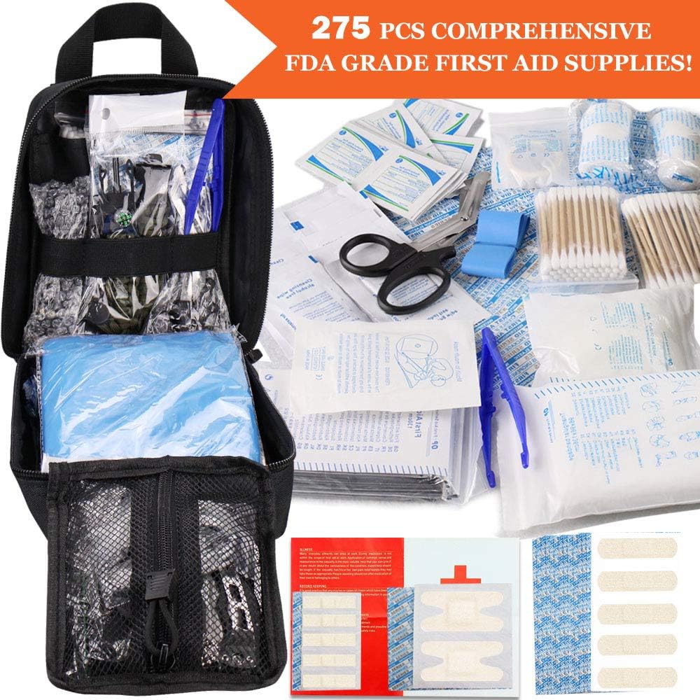 Monoki First Aid Survival Kit, 302Pcs Tactical Molle EMT IFAK Pouch Outdoor Gear EDC Emergency Survival Kits First Aid Kit Trauma Bag for Hiking Camping Hunting Car Travel or Adventures : Sports & Outdoors