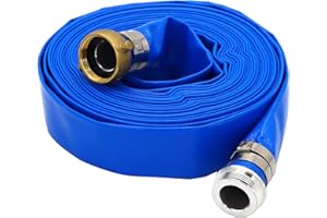 DAVCO 1.5" ID × 50 ft Pool Backwash Hose, Heavy Duty Reinforced Blue PVC Lay Flat Water Discharge Pump Hoses For Swimming Drain Pools and Clean Filters, With Aluminum Pin Lug Fittings