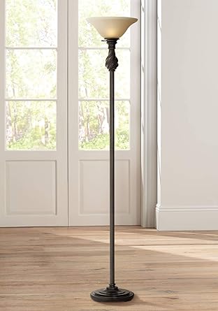 Traditional Torchiere Floor Lamp Hand Applied Black Bronze Swirl