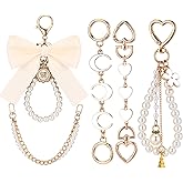 Sureio 5 Pcs Bag Extender Chain Pearl Purse Chain Ribbon Bow Keychain Extender Bag Strap Purse Charms Accessories for Handbag