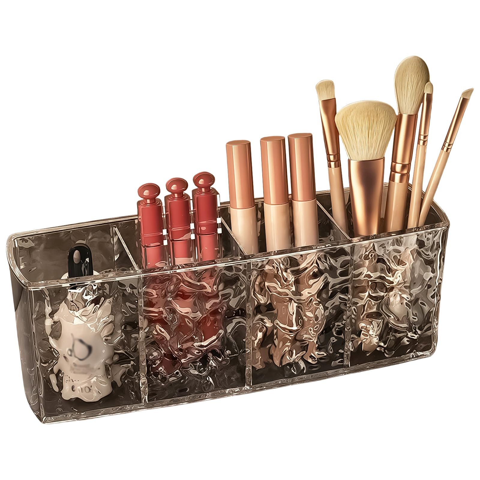Terafeels Makeup Brush Holder 4 Slot Clear Acrylic Cosmetic Organiser for Eyeliners Lipstick Crystal Storage Box for Bathroom Bedroom Dress Table Vanities Office Desk Grey 6702