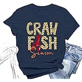 Valiri Crawfish Shirt for Women Cajun Seafood Boil Festival Leopard Print Crawfish Graphic Tee