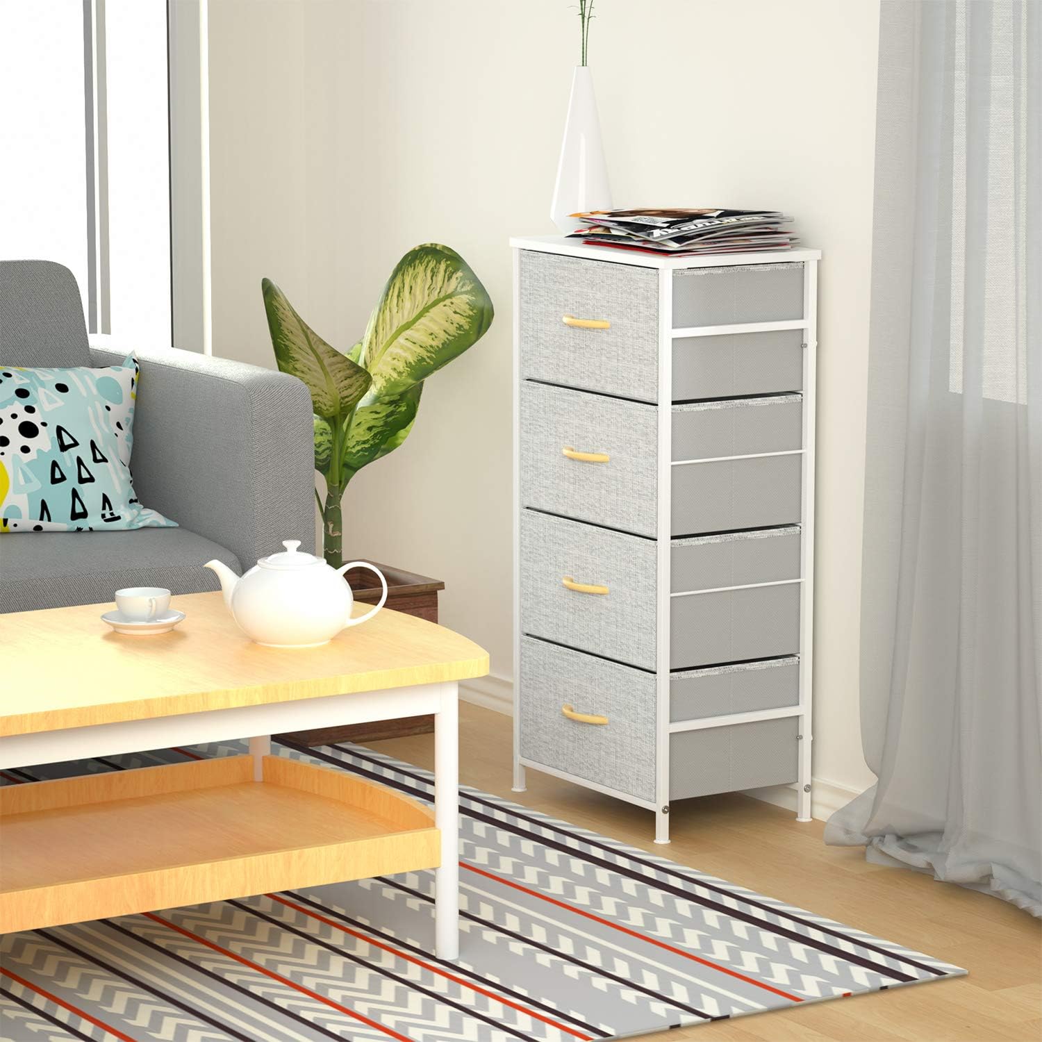 ROMOON 4 Drawer Fabric Dresser Storage Tower, Organizer Unit for Bedroom, Closet, Entryway, Hallway, Nursery Room - Gray: Home & Kitchen
