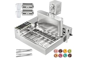 VBENLEM 110V Commercial Automatic Donut Making Machine, 6 Rows Auto Doughnut Maker 9.5L Hopper, Intelligent Control Panel, Adjustable Thickness Donuts Fryer, 304 Stainless Steel