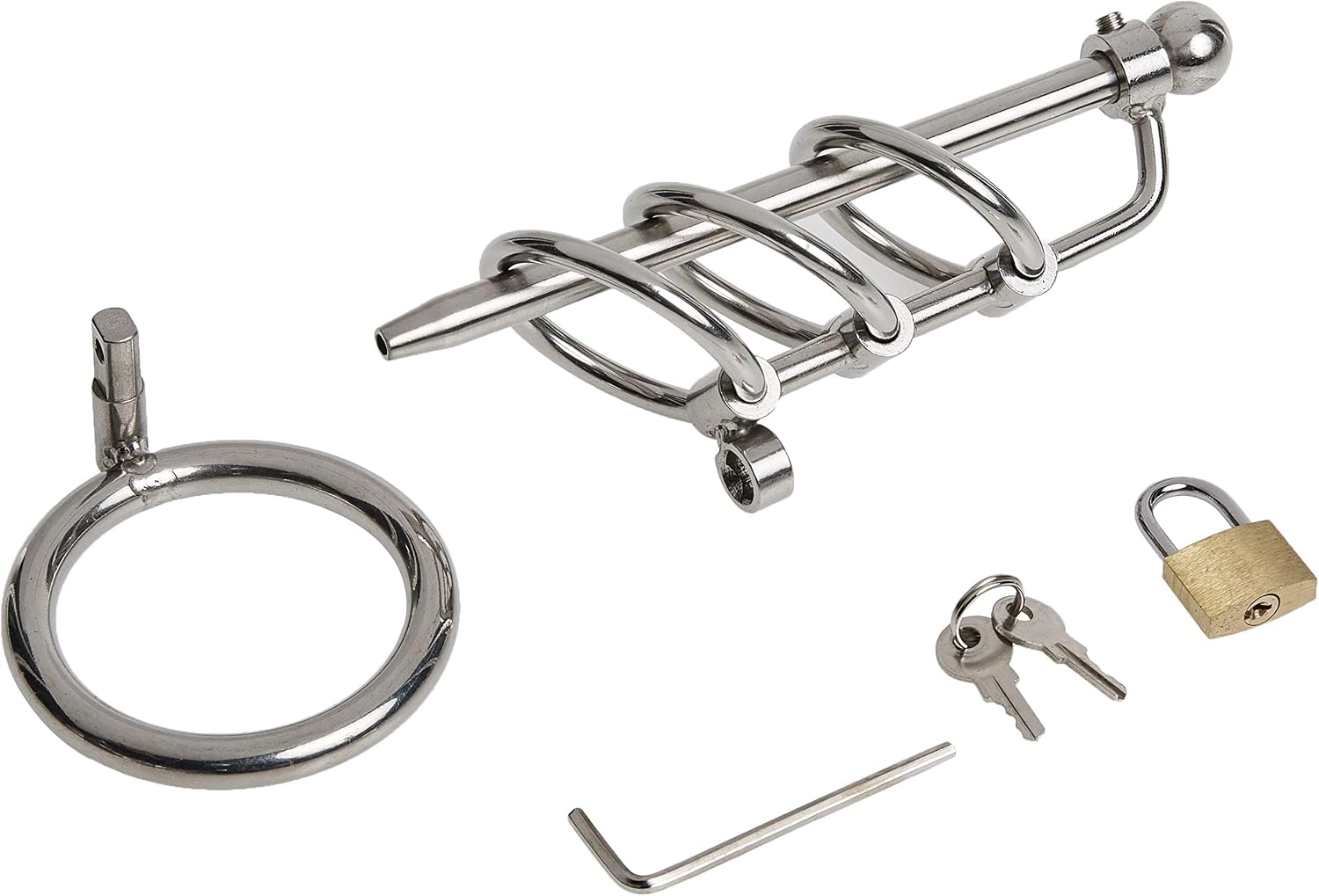 Stainless Steel Urethral Spreader CBT Chastity Cage, Grey - Image 4