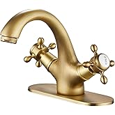 GGStudy Bathroom Faucet Antique Brass Bathroom Vanity Faucet Single Handle One Hole Bathroom Sink Faucet Basin with Cover Plate