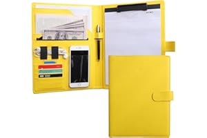 BIYAMI 12.8 * 9.6 inch Portfolio Case Business Padfolio, Smart Phone is Usable in Document Organizer, Conference File Folder with A4/Letter Size Clipboard and Notepad - Yellow