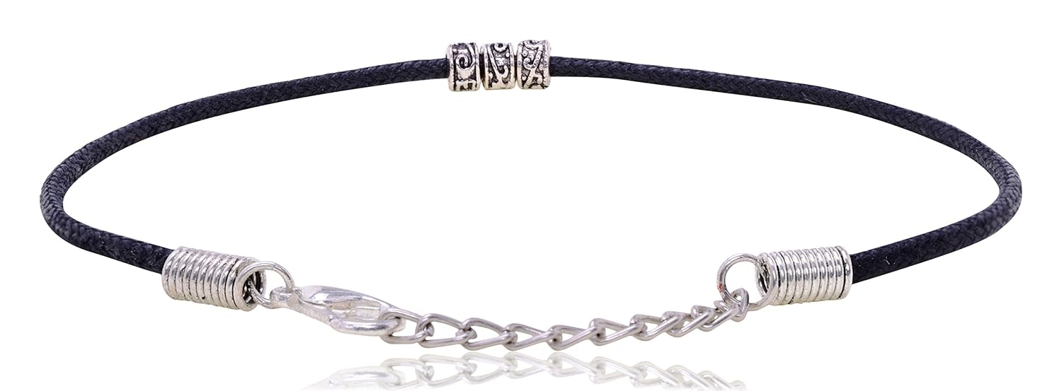 gurjari stylish women's black thread anklet with carving oxdised beads (a130)