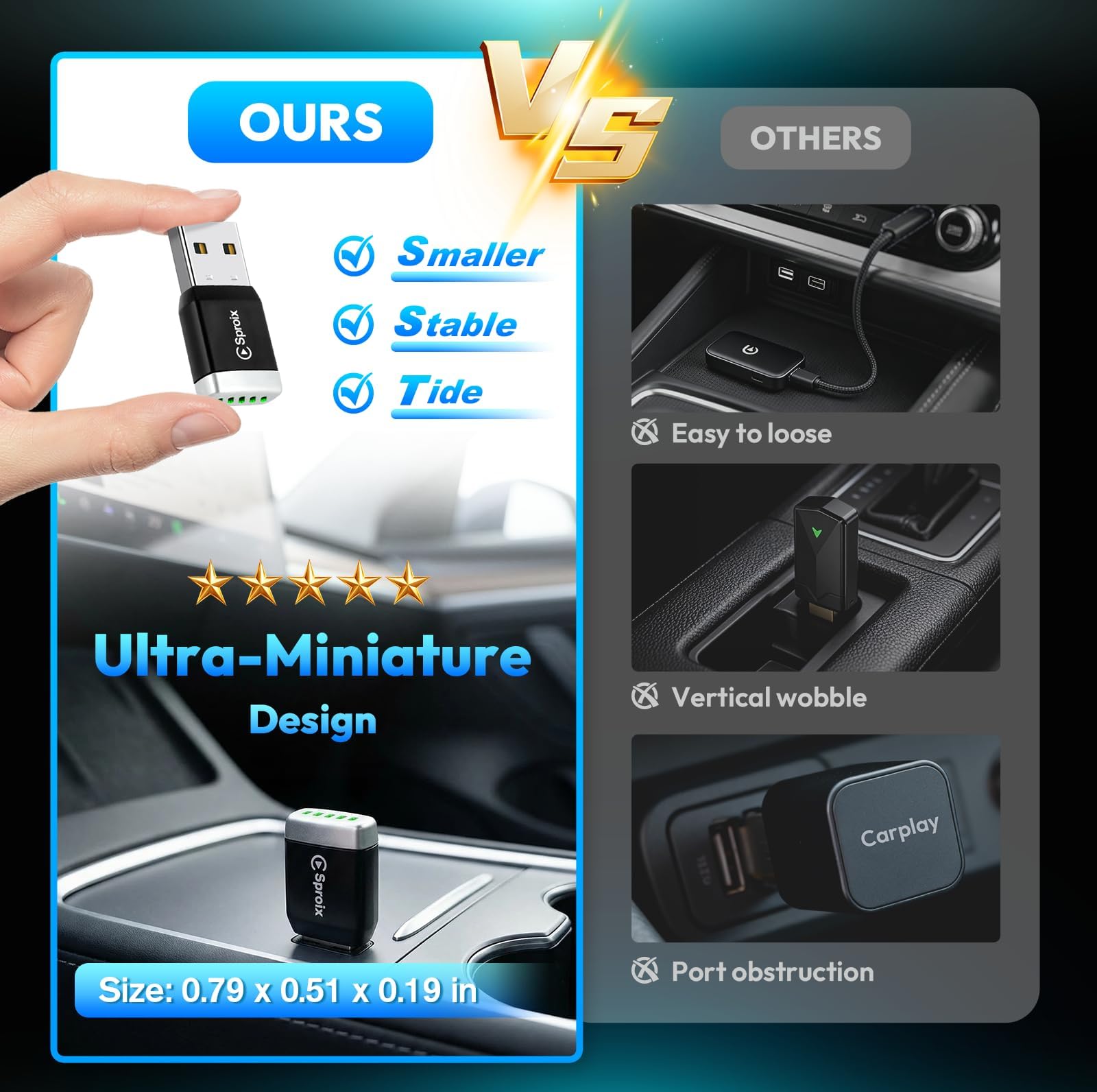 Condition photo showing New/Like New for wireless carplay adapter for apple iphone ios 10+ ? android mini ultra-compact usb-a dongle converts
