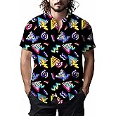 Mens Shirts 80s 90s Shirts for Men Casual Button Down Short Sleeve Shirt, Funny Party Quick Dry Mens Clothing