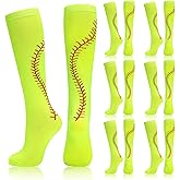 Yearntown 6 Pairs Softball Socks for Girls Youth Women Yellow Neon Knee High Athletic Socks for Girls Birthday Sport Gifts