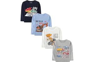 WVQ Cotton 4 Pack Toddler Long Sleeve Shirts 2T to 5T Toddler Boys Girls Clothes Shirts Kids Animals Prints Tops Tees