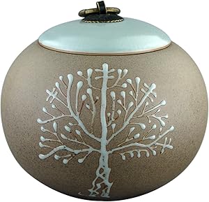 5" Medium-Sized, Cremation Urns for Ashes - Funeral Urn for Human Ashes - Made in Ceramics & Hand-Painted - Display Burial Urn At Home or in Niche at Columbarium ( Brown Tree of Life, Memorials Urn