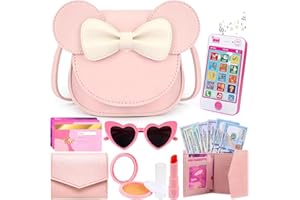 Play Purse for Little Girls, Toddler Purse with Pretend Makeup, Play Accessories Set for Dress Up, Birthday Toys Gifts for 3 