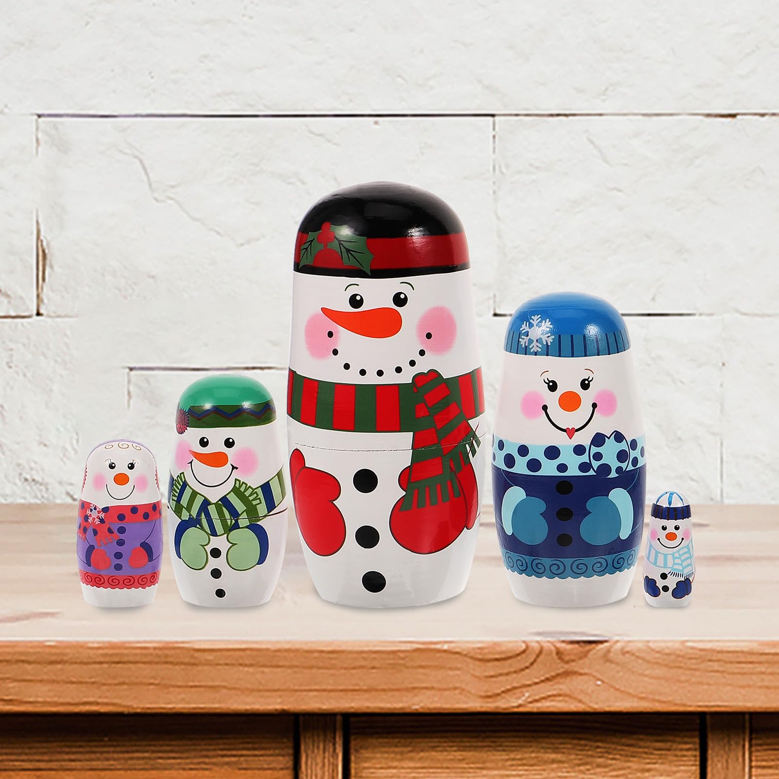 MAGICLULU 5PCS Christmas Russian Dolls Snowmen Matryoshka Wood Stacking Dolls Handmade Nesting Dolls for Birthday Home Decoration (Snowman Family)