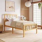 Hunlostten 14 in High Bamboo Wood Twin Bed Frame with Headboard & Footboard, Platform Bed Frame Twin Size with Steel Slats Support, Heavy Duty, No Box Spring Needed, Easy Assembly