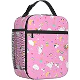 Uxeqtop Kids Horse Rainbow Lunch Bag Insulated Reusable Water Resistant Pink Lunch Box with Water Bottle Holder Lightweight Lunch Tote for Girls Boys