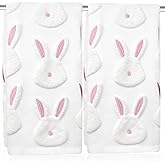 UHRMF 2pcs Easter Bunny Hand Towels Set 100% Cotton Soft Absorbent Spring Bathroom Hand Towels 14x29 Inch Cute Jacquard Easter Kitchen Decor Towels Holiday Kitchen Bathroom Decor Gift(White)