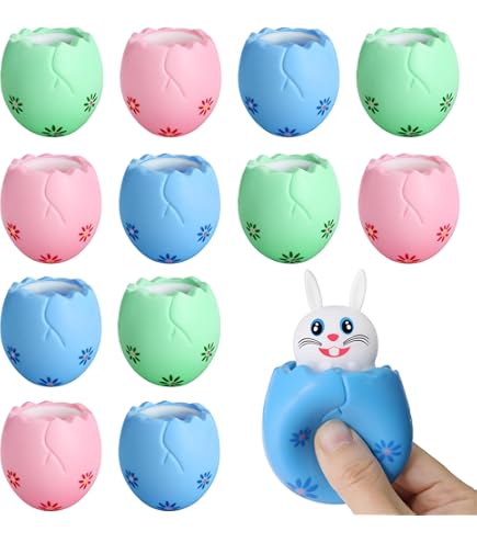 FINGOOO Easter Squeeze Fidget Toys For Kids Adult,4 Pack Carrot Shape White Pink Bunny Pop Up Stress Sensory Toy Easter Basket Stuffers Party Favors